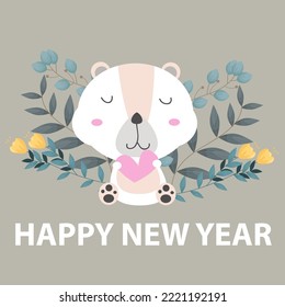 Merry Christmas and New Year greeting cards with cute animal characters
