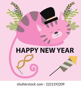Merry Christmas and New Year greeting cards with cute animal characters