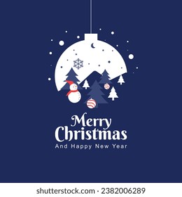 Merry Christmas and New Year greeting card poster design in a minimalist flat style. Vector illustration