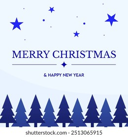Merry Christmas and New Year greeting cards with a simple modern blue design	
