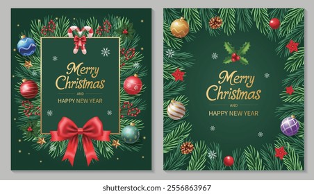 Merry Christmas and New Year Greeting Cards, Social Media Posts, Poster Templates