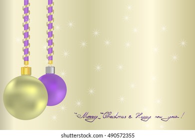 Merry Christmas and New Year Greeting card witn sparkles an Christmas balls