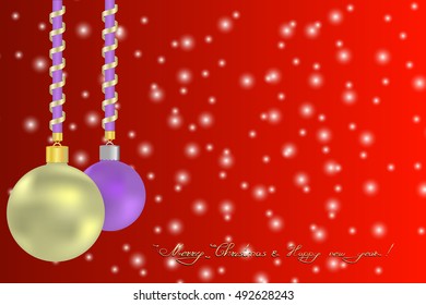 Merry christmas and New Year Greeting card witn sparkles an Christas balls