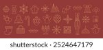 Merry Christmas and New Year, holiday elements icons. Winter holiday simple elements. Abstract modern vector snowflak, gift box, berry, ball, star, bell.