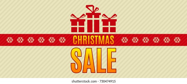 Merry Christmas and New Year Horizontal Sale Banner. Vector Illustration Design.