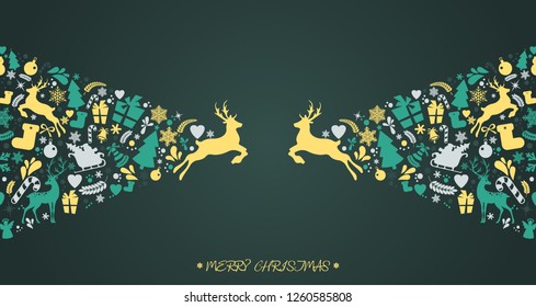 Merry Christmas and New Year icons elements, pattern background with holiday elements, wrapping paper