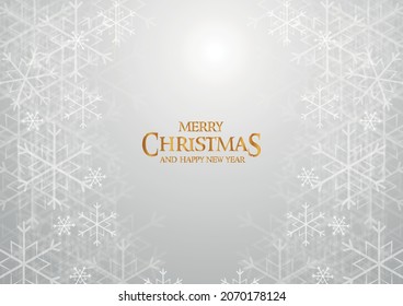 Merry Christmas and new year illustration with white snowflake and golden text effect free vector