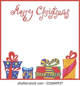 merry christmas and new year invitation, congratulation and greeting card with presents. vector illustration on white background. elements for your design.
