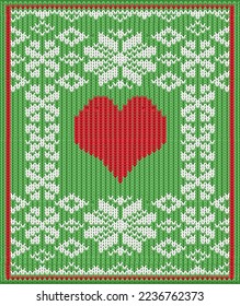 Merry Christmas  New year knitted pattern with casino poker hearts cards, vector illustration