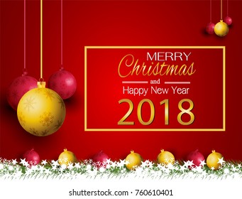 Merry Christmas and New Year with a lamp on the grass on a red background.