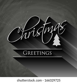Merry Christmas and New Year lettering collection of Christmas tree from letters stylized for the drawing with chalk on the blackboard. Vector