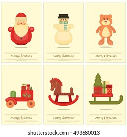 Merry Christmas - New Year Mini Posters Collection in Retro Style. Vector Illustration.