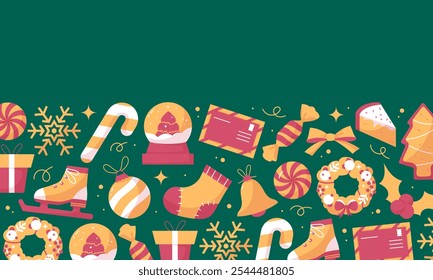 Merry Christmas and new year minimalistic rectangular banner template, poster template