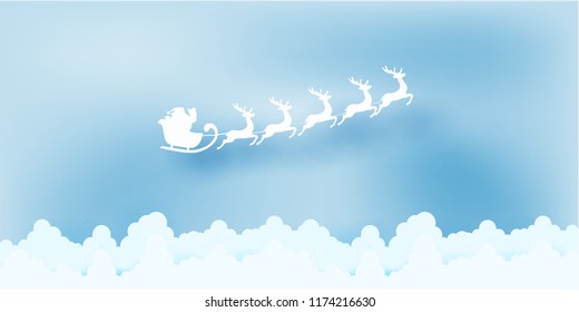 Merry Christmas and New Year on holidays background with winter landscape.paper art style illustration