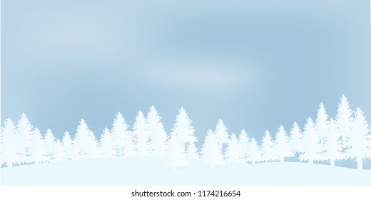 Merry Christmas and New Year on holidays background with winter landscape.paper art style illustration