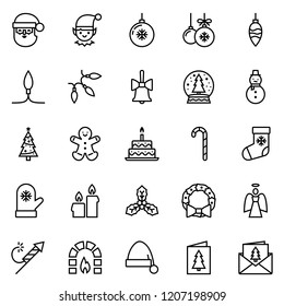 Merry Christmas and New Year Outline Icon Set