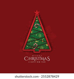 Merry Christmas and New Year paper cut style greeting design, red and green color