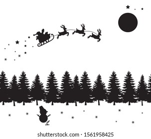 Merry Christmas and New Year and pine trees with winter landscape with snowflakes,Snowman,light, stars. Xmas card. Vector Illustration