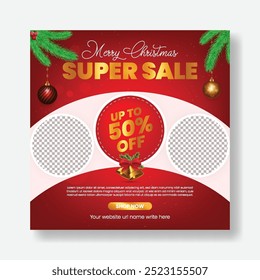 Merry Christmas and new year sale promotion social media post, banner, ad template, Christmas and new Year Eve celebration party square flyer or poster, invitation greeting card, Christmas background 