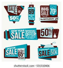 Merry Christmas and New Year Sales Tag and Badges Design with Futuristic Winter Illustration Theme, ideal for Web, Promotion, Banner, Ads, Discount, Poster