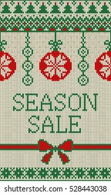 Merry Christmas and New Year seamless knitted pattern with Christmas balls, snowflakes and fir. Scandinavian style. Winter Holiday Sweater Design. Vector Illustration