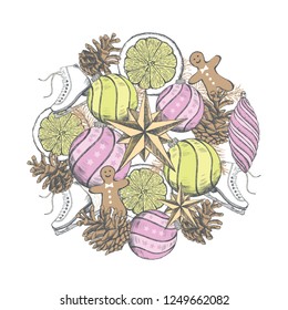 Merry Christmas and New Year set. Christmas Doodle collection.