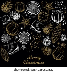 Merry Christmas and New Year set. Christmas Doodle collection.