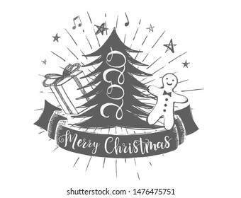 Merry Christmas and New Year set. Hand drawn illustration. 