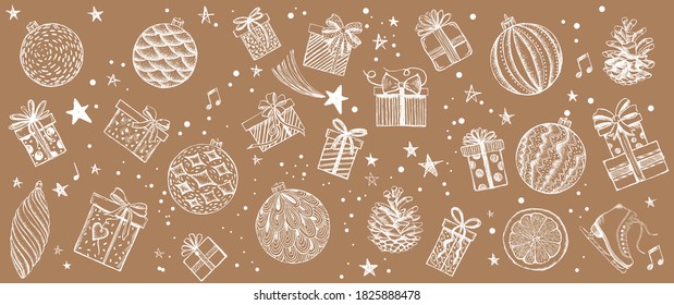 Merry Christmas and New Year set. Christmas Doodle collection.