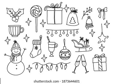 merry christmas and new year. Set of simple vector icons