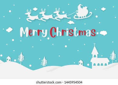 Merry Christmas and New Year Typographical on shiny Xmas background with winter landscape with snowflakes, light, stars.Vector Illustration