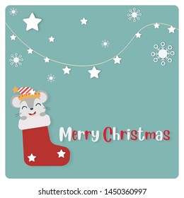 Merry Christmas and New Year Typographical on shiny Xmas background with winter landscape with snowflakes, light, stars.Vector 