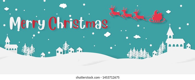 Merry Christmas and New Year Typographical on shiny Xmas background with winter landscape with snowflakes, light, stars.Vector