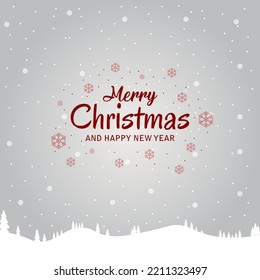 Merry Christmas and New Year Typographical with winter landscape, snowflakes and light