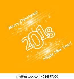 Merry Christmas and New Year typographical on holidays background with winter landscape with snowflakes, light, stars. Vector Illustration. Xmas card