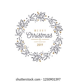 Merry Christmas and New Year vector  card, banner, background . Hand drawn elements