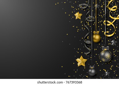 Merry christmas new year vector background with christmas decoration