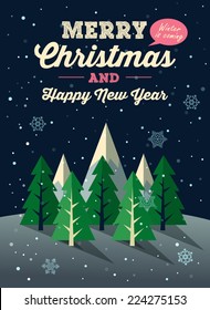 Merry Christmas and New Year winter background. Vector illustration