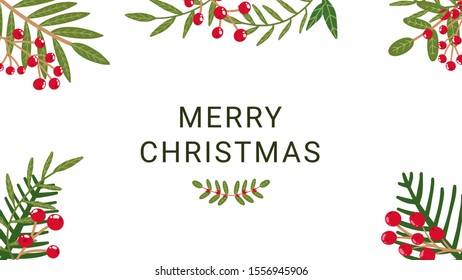 Merry Christmas and New Year wishing letter to Santa with traditional christmas decorations-tree rowans leaf branch.Cartoon hand drawn Vector illustration in scandinavian style