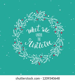 Merry Christmas and New Year words on Christmas tree decoration. Vector hand drawn Lettering