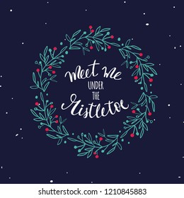 Merry Christmas and New Year words on Christmas tree decoration. Vector hand drawn Lettering