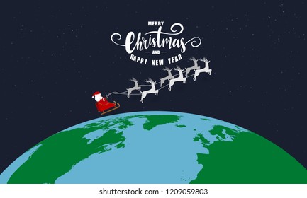 Merry Christmas and New Year Xmas background, santa and Earth