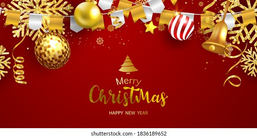 Merry Christmas and New Year Xmas background, Red santa top hat