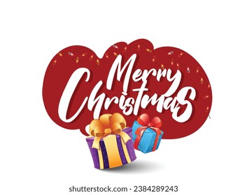 Merry Christmas and New Year, Xmas tree, light garlands, gold confetti and Christmas  holiday composition. Greeting card, banner, poster