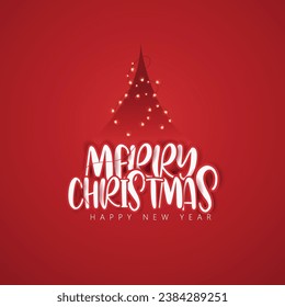 Merry Christmas and New Year, Xmas tree, light garlands, gold confetti and Christmas  holiday composition. Greeting card, banner, poster