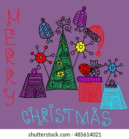 Merry Christmas. New Year's and Christmas decor. Freehand sketch for adult anti stress coloring page with doodle element. Print on T-shirts, banners, posters, covers.