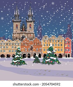 Merry Christmas, New Year's Eve in Prague. Vector.