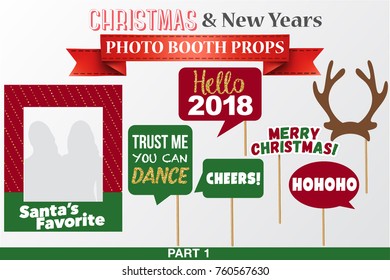 Merry Christmas and New Years Photo Booth Props, Fun Party printable speech bubble, frame Santa's Favorite, deer, cheers, hello, hohoho sign.