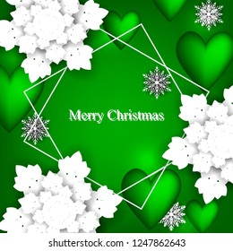 Merry Christmas and New Year.White Origami Paper cut.Party invitation.

