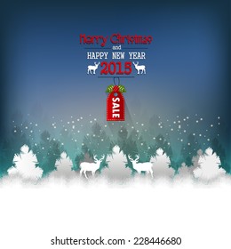 Merry Christmas Night Landscape. Vector Illustration.